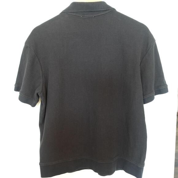 Zara Shirt Mens Large Black Ribbed Knit Collared Short Sleeve Polo Open Collar - Picture 2 of 6